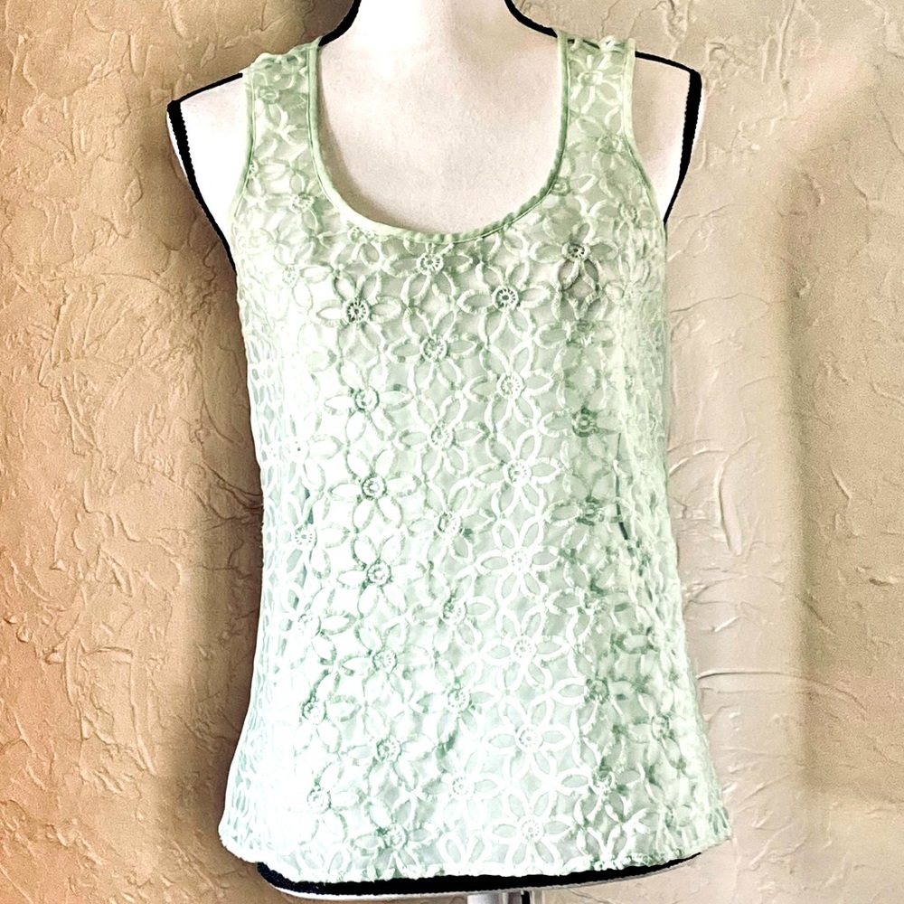 3/$25 LOFT Small Petite pale mint green sheer  lace tank